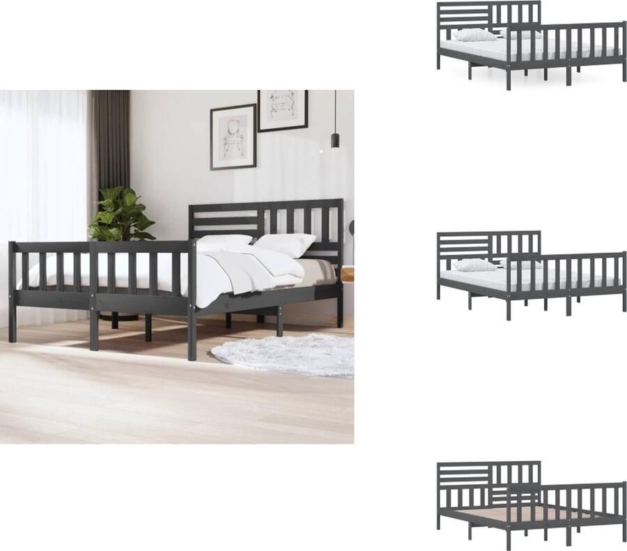 VidaXL Bedframe Bedframes Tweepersoonsbed Bed Bedframe massief hout grijs 150x200 cm 5FT King Size