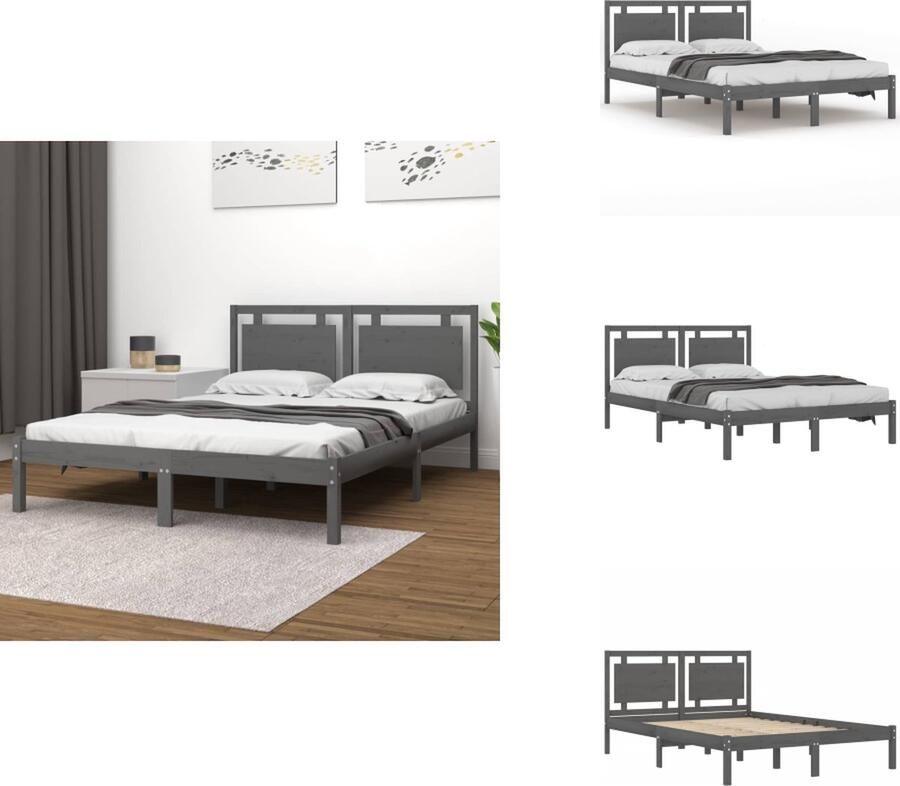 VidaXL Bed Classic s Bedframe 200x200 cm Grijs Massief Grenenhout Multiplex lattenbodem Bed