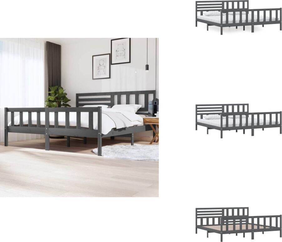 VidaXL Bedframe Grenenhout Grijs 206 x 205.5 x 100 cm Geschikt voor 200 x 200 cm matras (Montage vereist) Bed - Foto 8