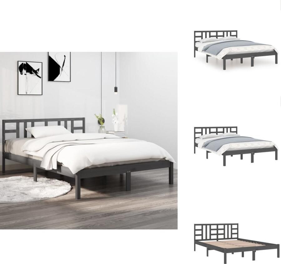VidaXL Bedframe Grenenhout Grijs 206 x 205.5 x 100 cm Geschikt voor 200 x 200 cm matras (Montage vereist) Bed