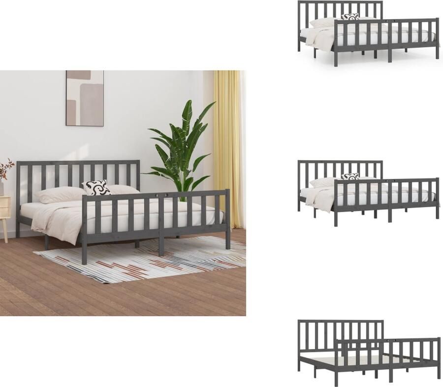 VidaXL Bedframe Bedframes Tweepersoonsbed Bed Bedframe massief hout grijs 200x200 cm