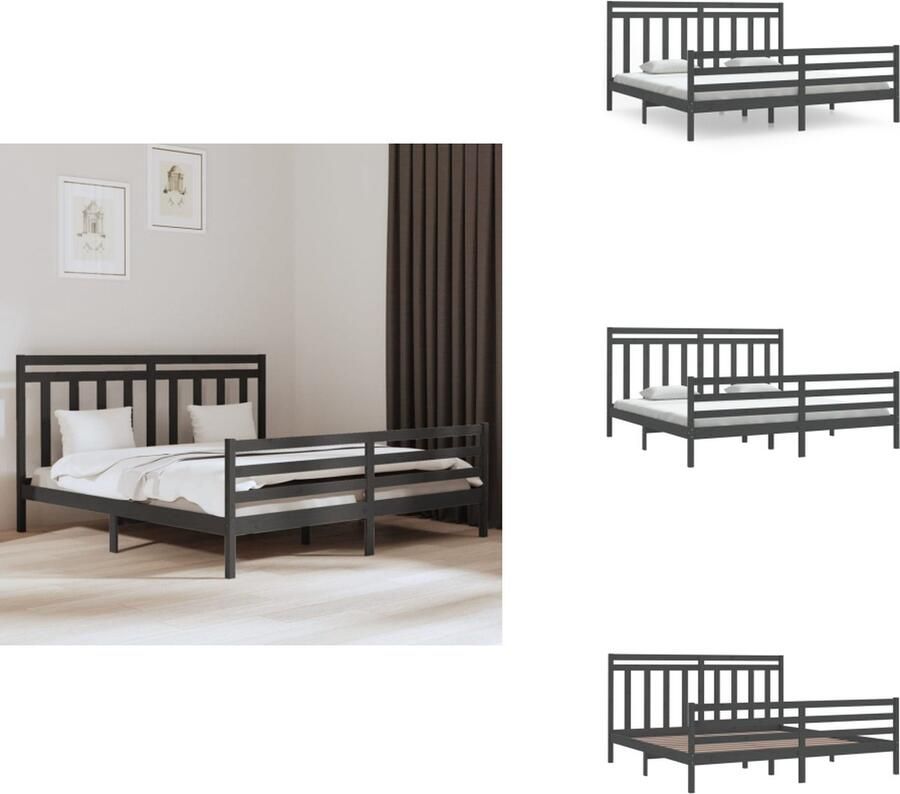 VidaXL Bedframe Grenenhout Grijs 206 x 205.5 x 100 cm Geschikt voor 200 x 200 cm matras (Montage vereist) Bed - Foto 6