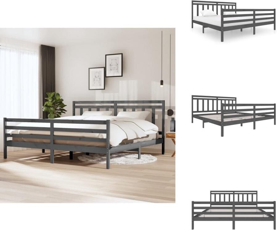 VidaXL Bedframe Grenenhout Grijs 206 x 205.5 x 100 cm Geschikt voor 200 x 200 cm matras (Montage vereist) Bed - Foto 11
