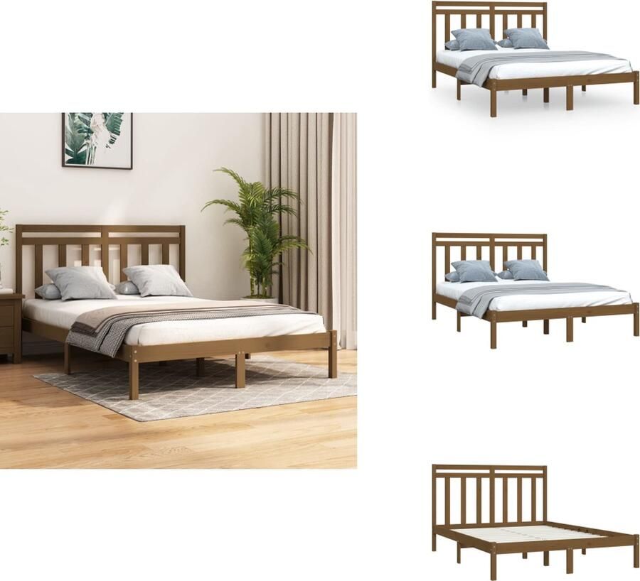 VidaXL Klassiek bedframe Massief grenenhout Multiplex lattenbodem 205.5 x 125.5 x 31 cm Honingbruin Bed - Foto 4