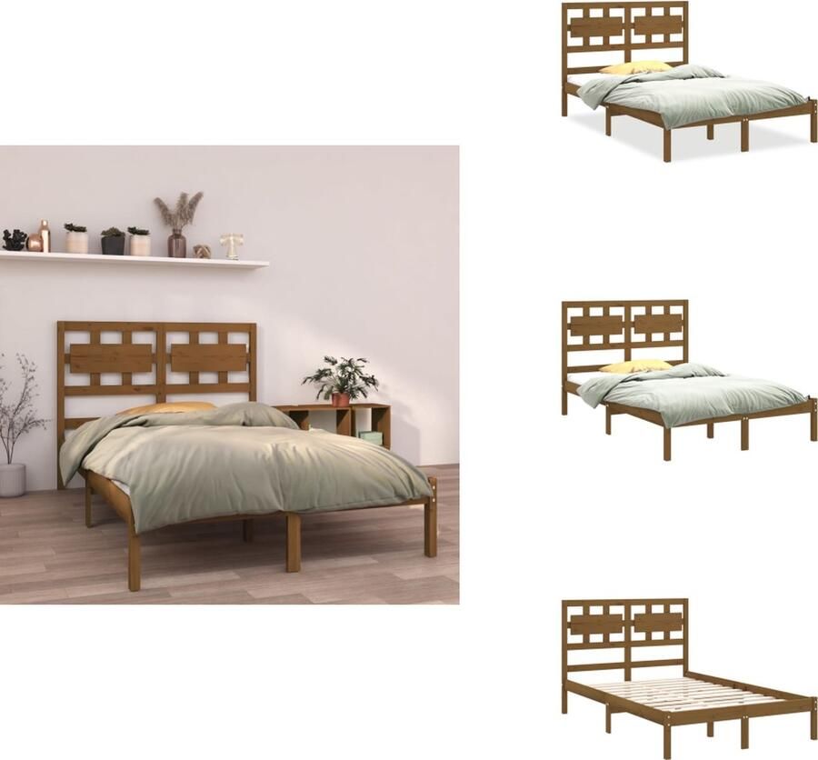 VidaXL Klassiek bedframe Massief grenenhout Multiplex lattenbodem 205.5 x 125.5 x 31 cm Honingbruin Bed - Foto 2