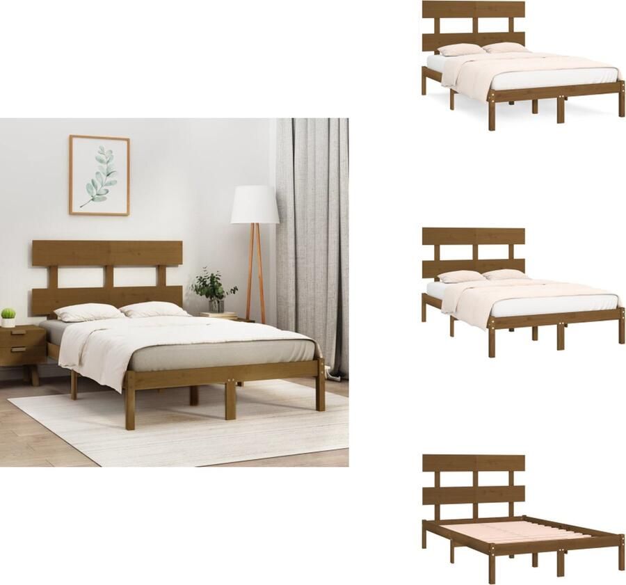 VidaXL Bedframe Bedframes Tweepersoonsbed Bed Bedframe massief hout honingbruin 120x200 cm