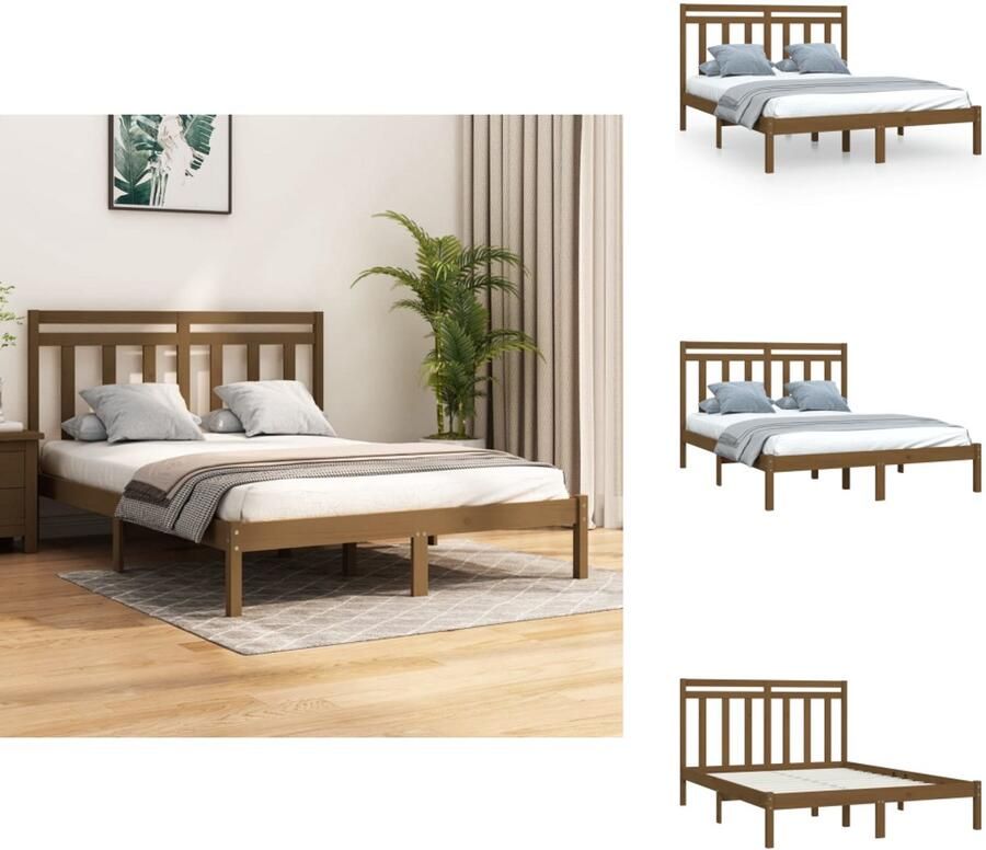 VidaXL Klassiek bedframe Massief grenenhout Multiplex lattenbodem 205.5 x 125.5 x 31 cm Honingbruin Bed - Foto 7