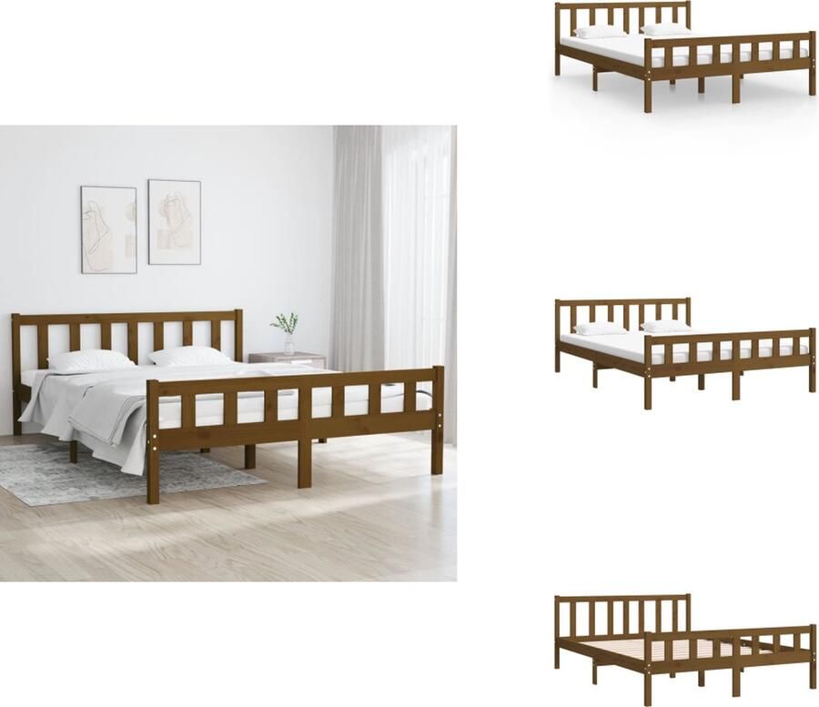 VidaXL Klassiek bedframe Massief grenenhout Multiplex lattenbodem 205.5 x 125.5 x 31 cm Honingbruin Bed - Foto 6