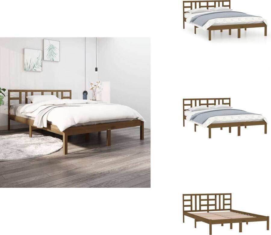 VidaXL Klassiek bedframe Massief grenenhout Multiplex lattenbodem 205.5 x 125.5 x 31 cm Honingbruin Bed - Foto 5