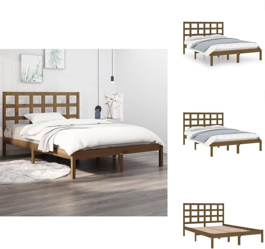 VidaXL Klassiek bedframe Massief grenenhout Multiplex lattenbodem 205.5 x 125.5 x 31 cm Honingbruin Bed