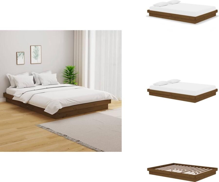 VidaXL Bedframe Bedframes Tweepersoonsbed Bed Bedframe massief hout honingbruin 135x190 cm - Foto 1
