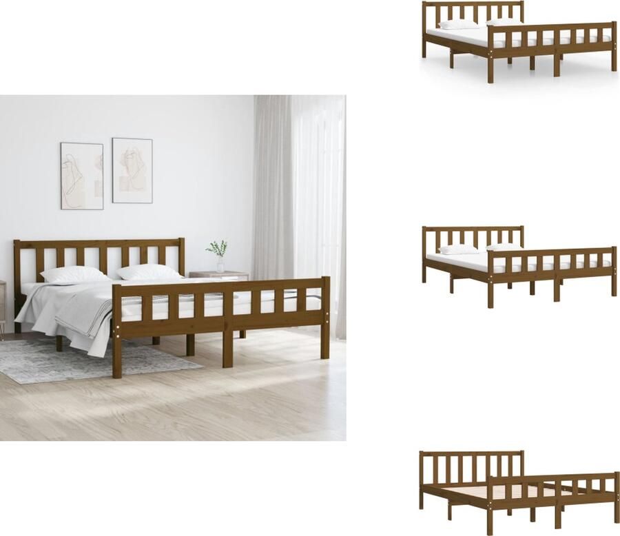 VidaXL Bedframe Bedframes Tweepersoonsbed Bed Bedframe massief hout honingbruin 140x190 cm
