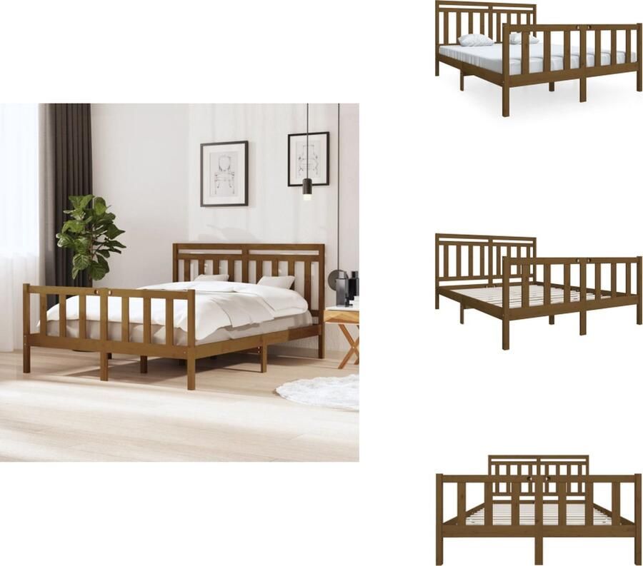 VidaXL Bedframe Bedframes Tweepersoonsbed Bed Bedframe massief hout honingbruin 150x200 cm 5FT King Size