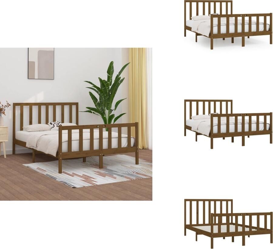 VidaXL Bedframe Bedframes Tweepersoonsbed Bed Bedframe massief hout honingbruin 150x200 cm 5FT King Size