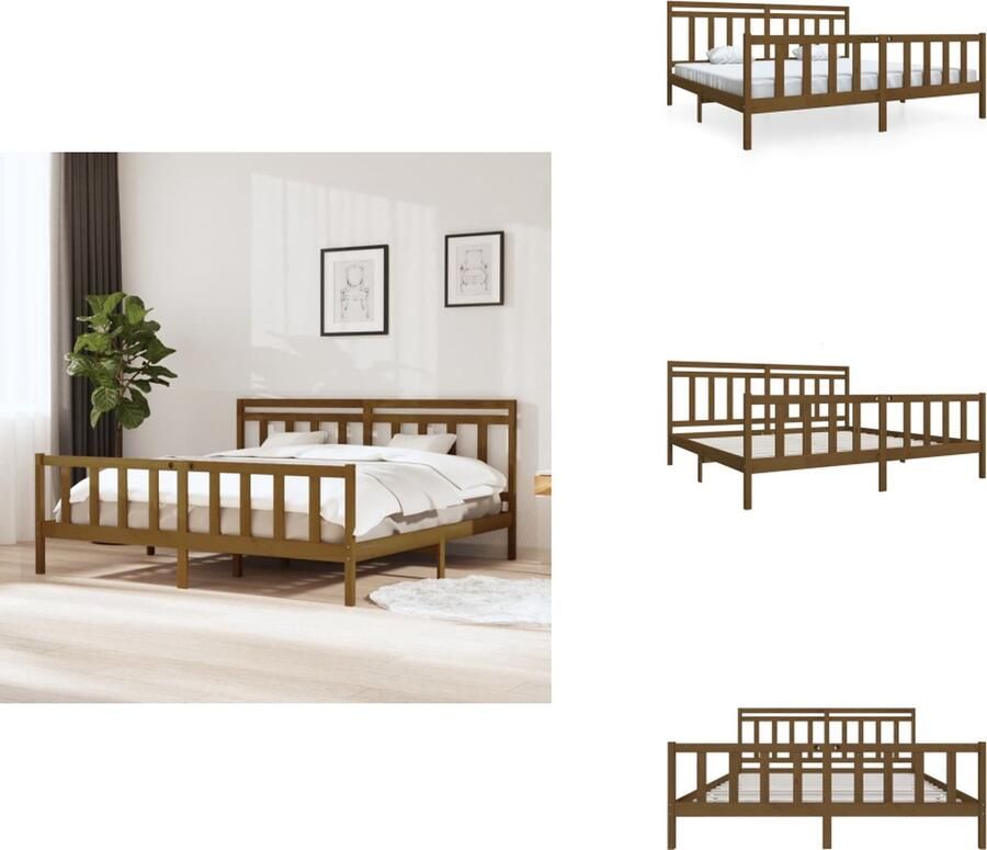 VidaXL Bedframe Bedframes Tweepersoonsbed Bed Bedframe massief hout honingbruin 200x200 cm