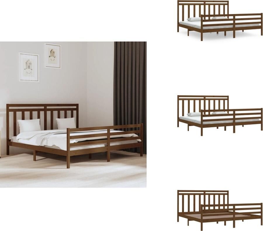 VidaXL Bedframe Grenenhout Honingbruin 205.5 x 205.5 x 69.5 cm Massief grenenhout Multiplex lattenbodem Bed