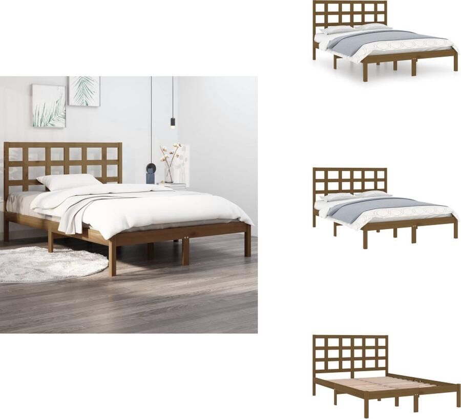 VidaXL Bedframe Massief Grenenhout Honingbruin 205.5 x 205.5 x 31 cm Multiplex Lattenbodem Geschikt voor 200 x 200 cm Matras Bed