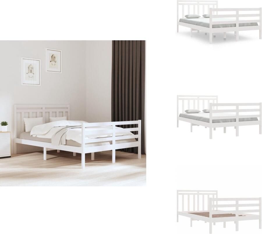 VidaXL Bedframe Grenenhout wit 195.5 x 125.5 x 69.5 cm Multiplex lattenbodem 120 x 190 cm matras Montage vereist Bed