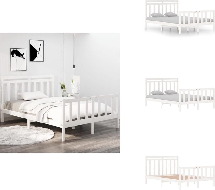 VidaXL Bedframe Grenenhout wit 195.5 x 125.5 x 69.5 cm Multiplex lattenbodem 120 x 190 cm matras Montage vereist Bed - Foto 2