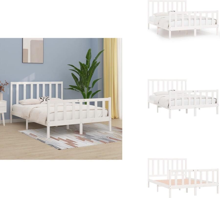 VidaXL Bedframe Grenenhout Wit 195.5 x 125.5 x 69.5 cm Multiplex Lattenbodem Geschikt voor 120 x 190 cm Matras Bed