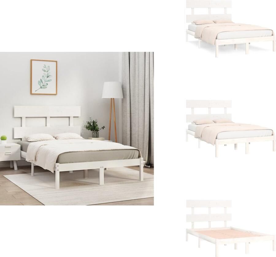 VidaXL Bedframe Bedframes Tweepersoonsbed Bed Bedframe massief hout wit 120x200 cm
