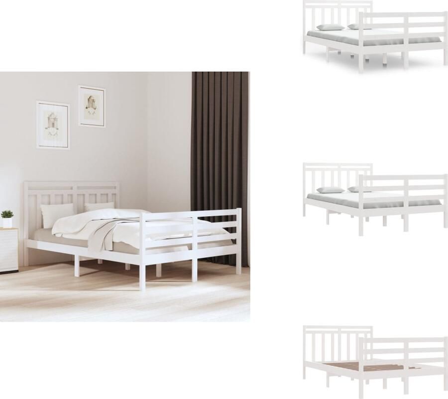 VidaXL Bedframe Wit Massief Grenenhout Multiplex Lattenbodem 205.5 x 125.5 x 69.5 cm 120 x 200 cm Bed