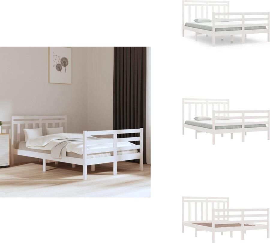 VidaXL Bedframe Bedframes Tweepersoonsbed Bed Bedframe massief hout wit 135x190 cm