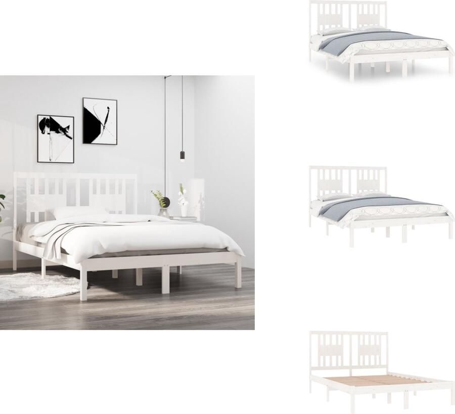 VidaXL Bedframe Bedframes Tweepersoonsbed Bed Bedframe massief hout wit 135x190 cm - Foto 2