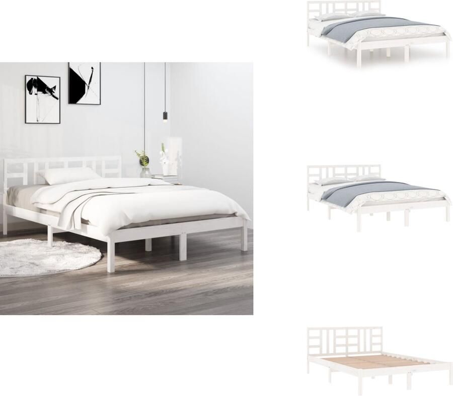 VidaXL Bedframe Bedframes Tweepersoonsbed Bed Bedframe massief hout wit 135x190 cm - Foto 2