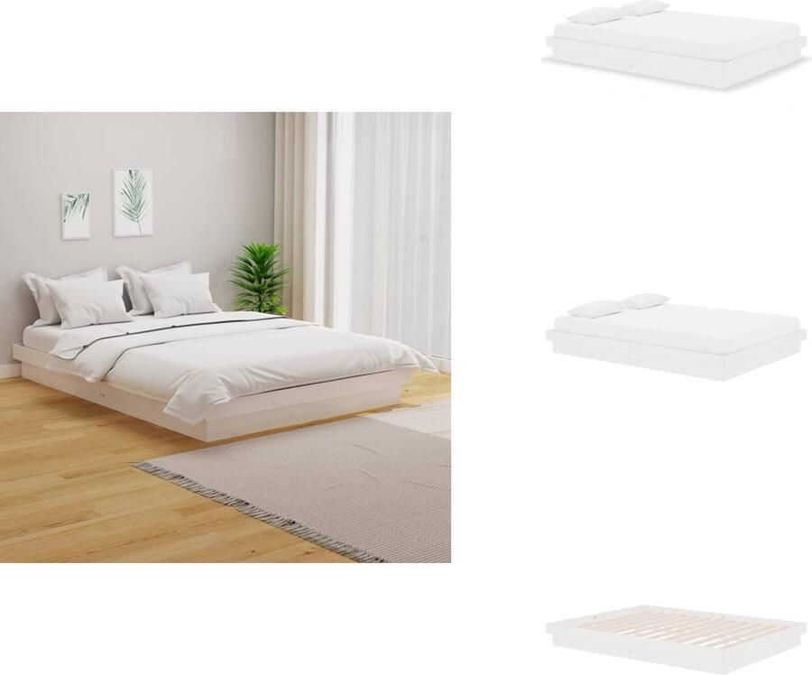 VidaXL Bedframe Bedframes Tweepersoonsbed Bed Bedframe massief hout wit 135x190 cm