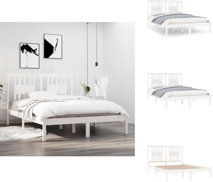 VidaXL Bedframe Bedframes Tweepersoonsbed Bed Bedframe massief hout wit 135x190 cm - Foto 5
