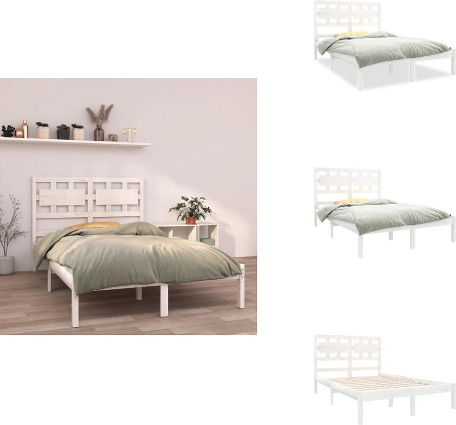 VidaXL Bedframe Bedframes Tweepersoonsbed Bed Bedframe massief hout wit 140x190 cm
