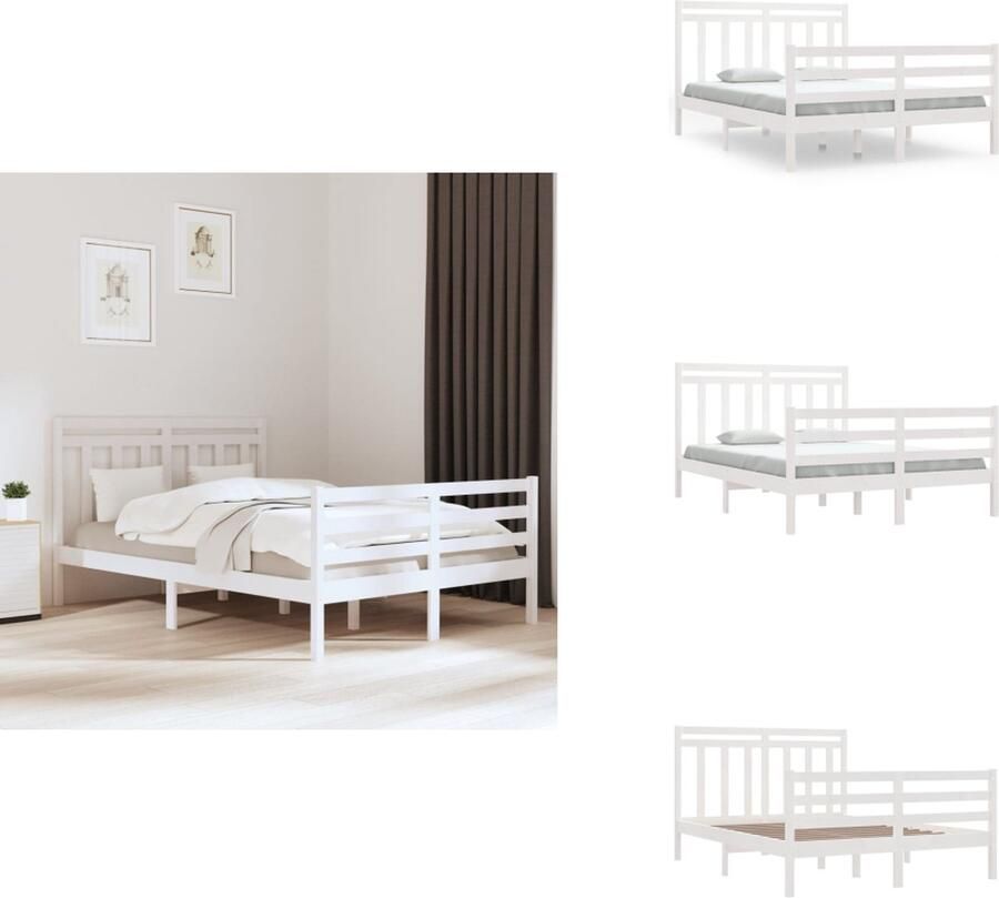 VidaXL Bedframe Classic Pine 195.5 x 145.5 x 69.5 cm Rustieke uitstraling Multiplex lattenbodem Wit Bed - Foto 2