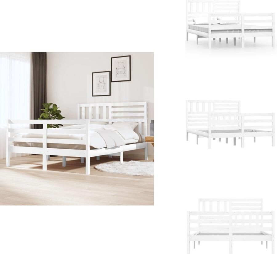 VidaXL Bedframe Bedframes Tweepersoonsbed Bed Bedframe massief hout wit 135x190 cm