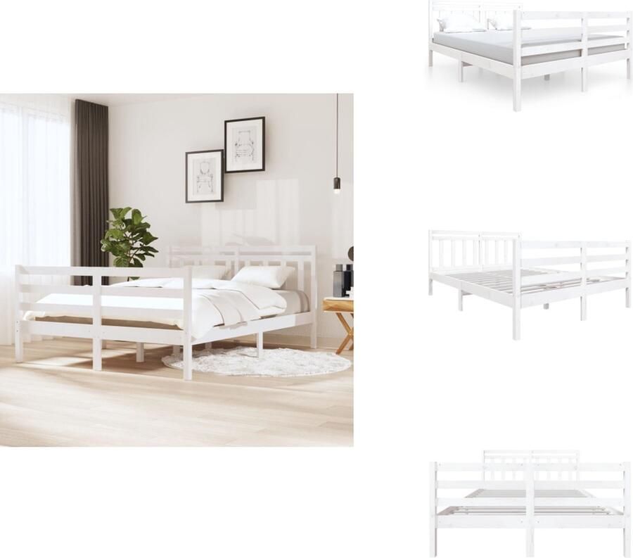 VidaXL Bedframe Grenenhout Wit 195.5 x 146 x 100 cm Geschikt voor 140 x 190 cm Matras Bed - Foto 2