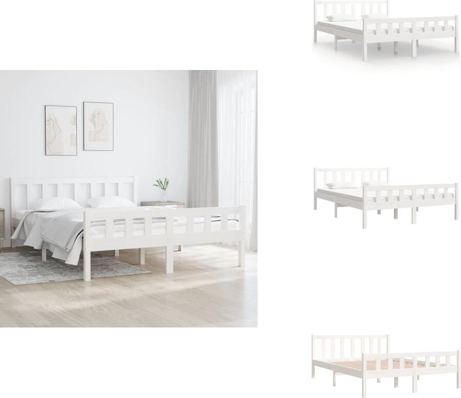 VidaXL Bedframe Bedframes Tweepersoonsbed Bed Bedframe massief hout wit 140x190 cm