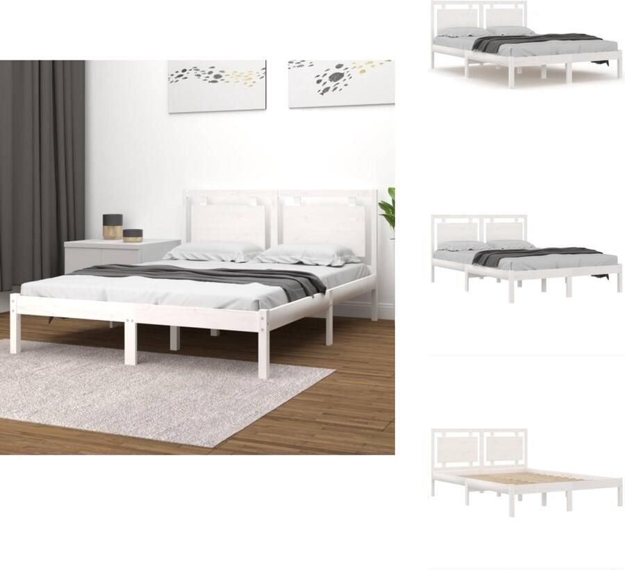 VidaXL Bed Frame Grenenhout Wit 195.5 x 145.5 x 31 cm Multiplex Lattenbodem Geschikt voor 140 x 190 cm Matras Bed