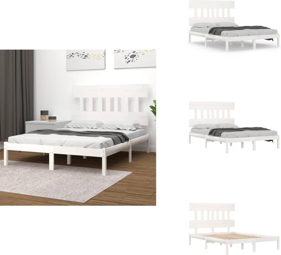 VidaXL Bedframe Bedframes Tweepersoonsbed Bed Bedframe massief hout wit 140x200 cm