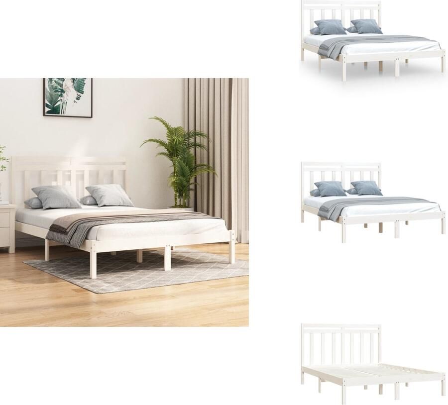 VidaXL Bedframe Bedframes Tweepersoonsbed Bed Bedframe massief hout wit 140x200 cm