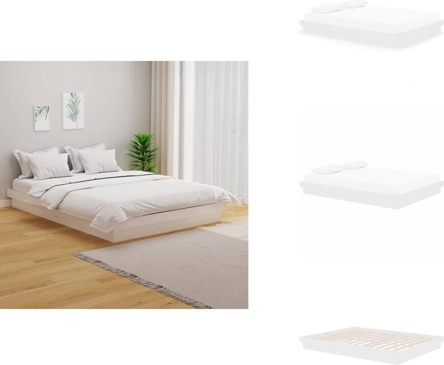 VidaXL Bedframe Bedframes Tweepersoonsbed Bed Bedframe massief hout wit 150x200 cm 5FT King