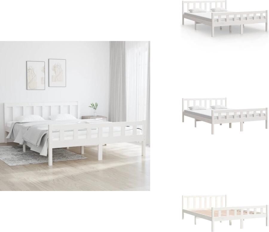 VidaXL Bedframe Bedframes Tweepersoonsbed Bed Bedframe massief hout wit 150x200 cm 5FT King Size - Foto 6