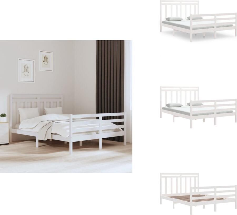 VidaXL Bedframe Bedframes Tweepersoonsbed Bed Bedframe massief hout wit 150x200 cm 5FT King Size - Foto 3