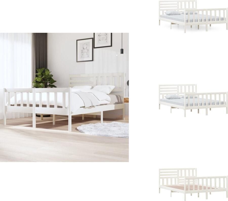 VidaXL Bedframe Bedframes Tweepersoonsbed Bed Bedframe massief hout wit 150x200 cm 5FT King Size - Foto 4
