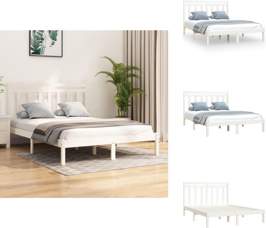 VidaXL Bedframe Bedframes Tweepersoonsbed Bed Bedframe massief hout wit 150x200 cm 5FT King Size - Foto 7