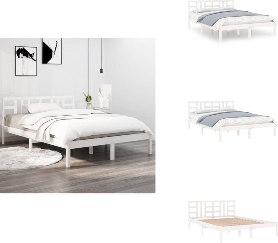 VidaXL Bed Vuren Houten Wit 205.5 x 165.5 x 31 cm 166 x 4 x 100 cm Geschikt voor 160 x 200 cm matras Montage vereist Bed - Foto 2