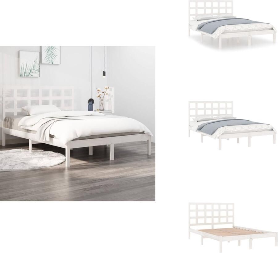 VidaXL Bedframe klassiek houten Afmetingen- 205.5 x 165.5 x 31 cm Materiaal- massief grenenhout Ken- montagerequired Kleur- wit Matras niet inbegrepen Bed