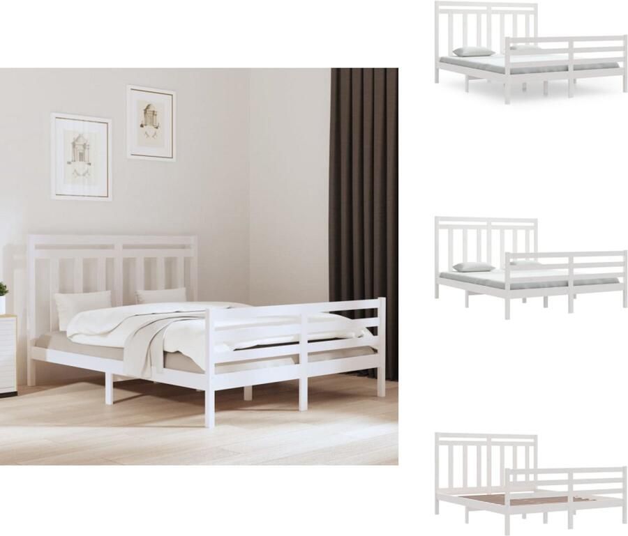 VidaXL Bedframe Grenenhout Tijdloos Multiplex lattenbodem Comfortabel Wit 205.5 x 165.5 x 69.5 cm 160 x 200 cm Montage vereist Bed - Foto 2