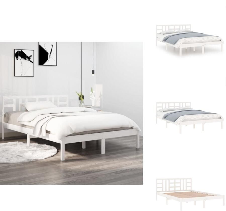 VidaXL Bed Vuren Houten Wit 205.5 x 165.5 x 31 cm 166 x 4 x 100 cm Geschikt voor 160 x 200 cm matras Montage vereist Bed