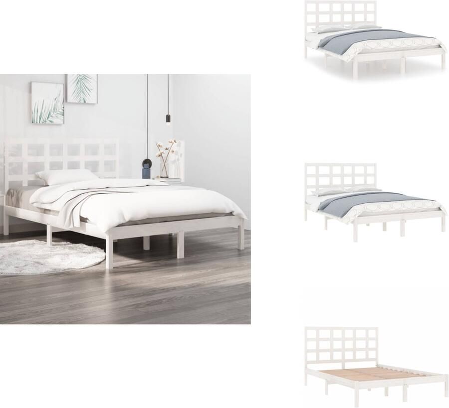 VidaXL Houten Bedframe Super King Wit Massief grenenhout 203.5 x 183.5 x 30 cm Stabiele lattenbodem Bed