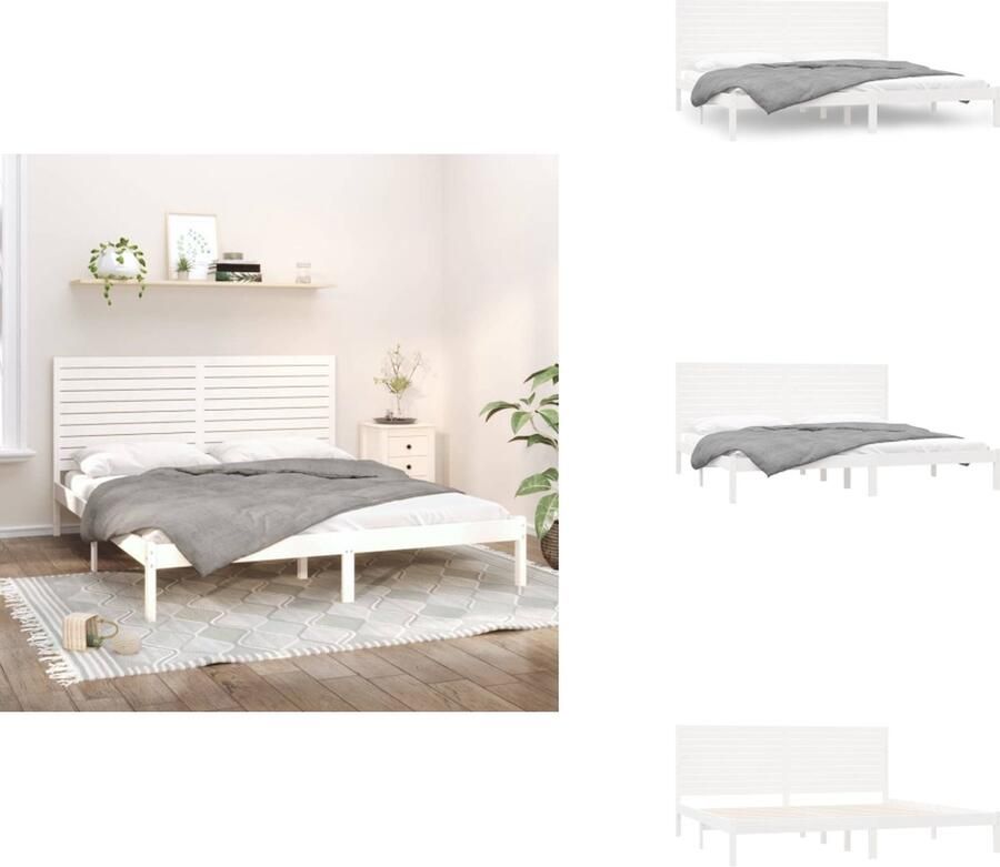 VidaXL Bedframe Hout Wit 205.5 x 205.5 x 31 cm Massief Grenenhout Multiplex Lattenbodem Bed - Foto 8